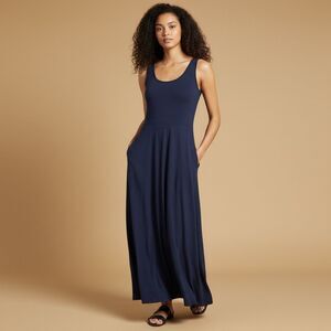 Athleta Women's Sleeveless Midi Dress Blue Size S Flowy Scoop Neck